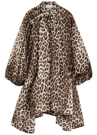 Illustration Billow Leopard-Print Organza Mini Dress