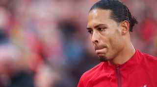 Virgil van Dijk of Liverpool during the Emirates FA Cup Fourth Round match between Liverpool and Norwich City at Anfield on January 28, 2024 in Liverpool, England. (Photo by Robbie Jay Barratt - AMA/Getty Images)