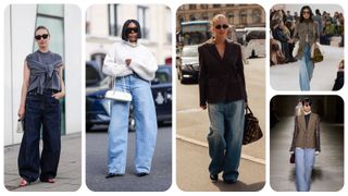 Baggy and barrel jeans in street style and runways on Fall 2024