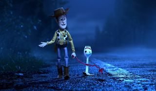 Toy Story 4 Woody walks with Forky