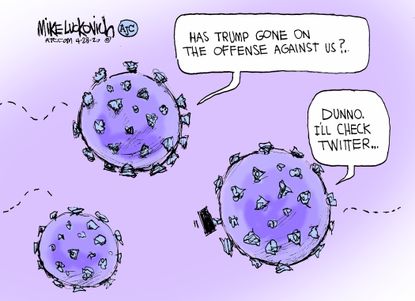 Political Cartoon U.S. Trump tweets coronavirus offense