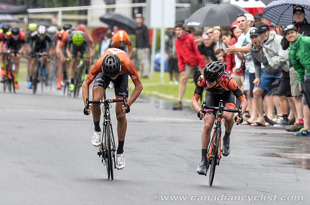 Matteo Dal-Cin (Rally Cycling) passes Marc-Antoine Soucy (Garneau Qu&eacute;becor)