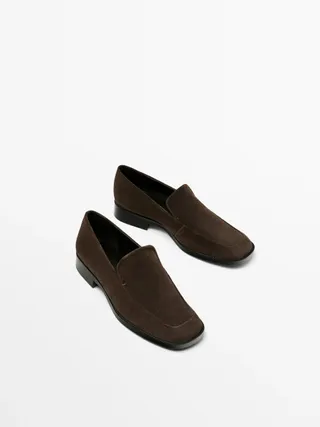 Massimo Dutti, Square Toe Split Suede Loafers