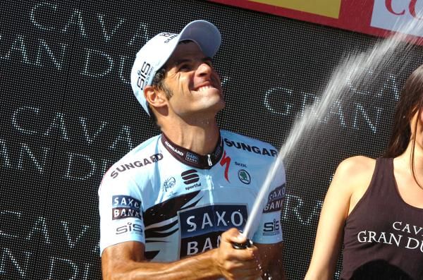 Juan Jose Haedo celebrates his Grand Tour victory after the Vuelta stage 16