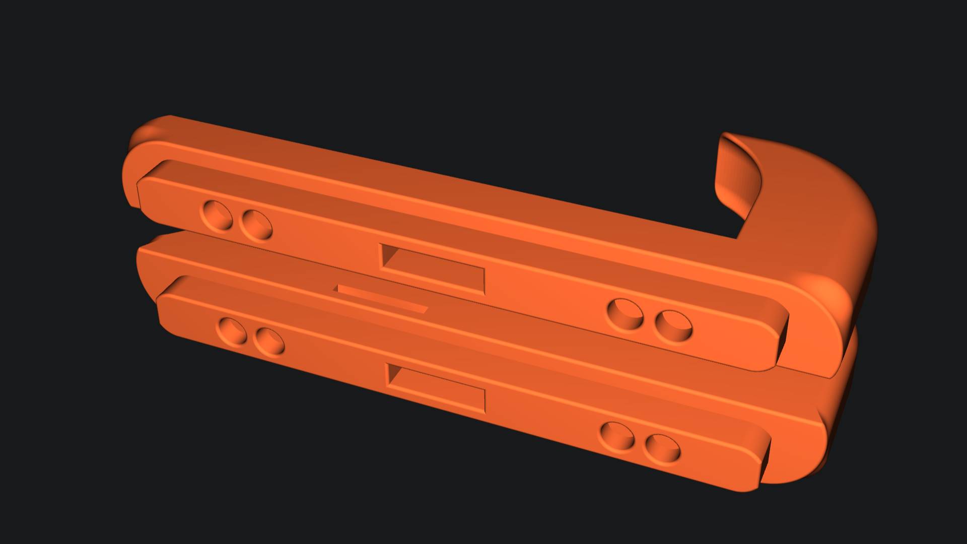 3D render of Switch 2 Joy-Con adapter with magnet connectors facing forward.