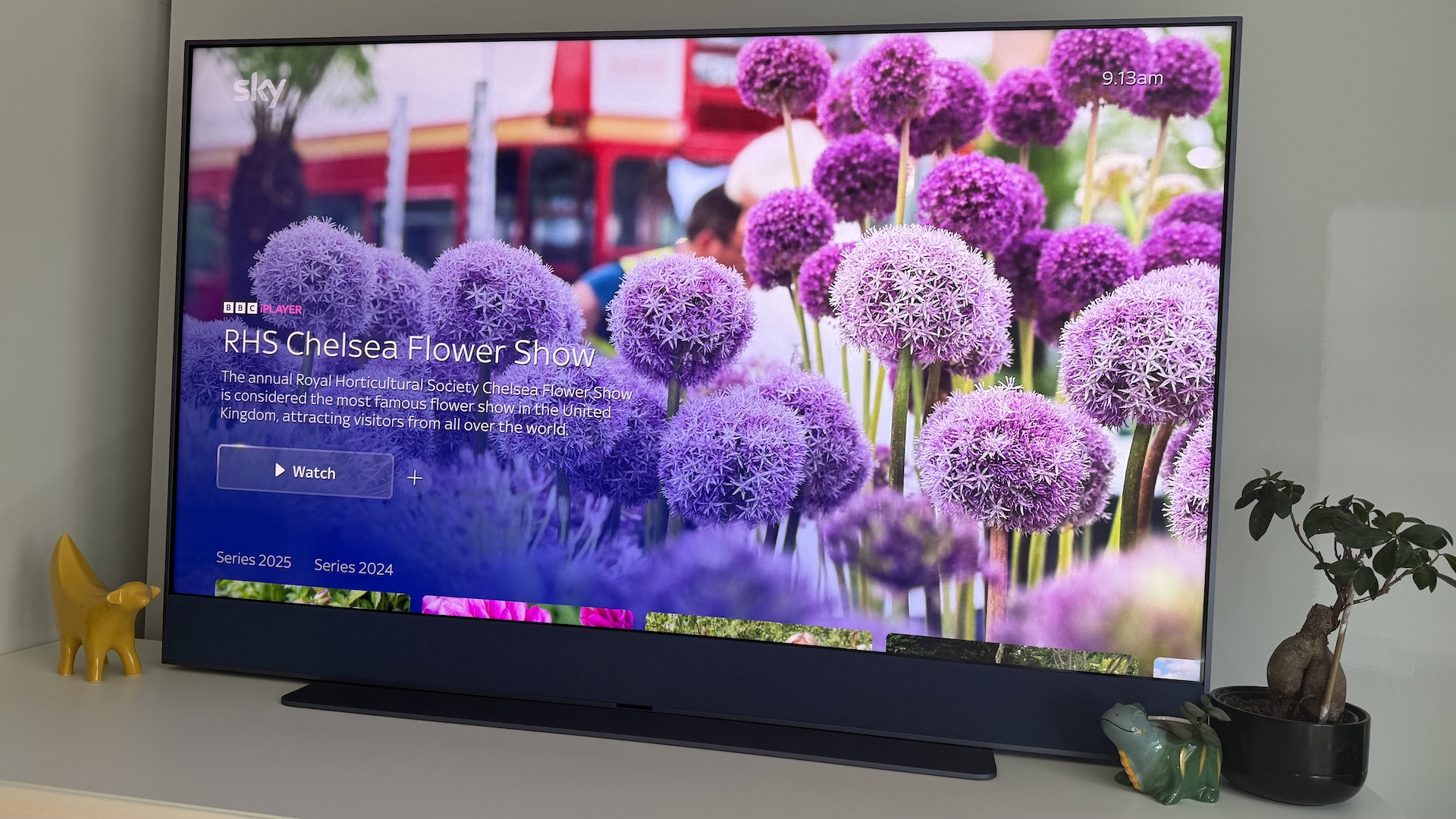 The Sky Glass Gen 2 screen on a white cabinet