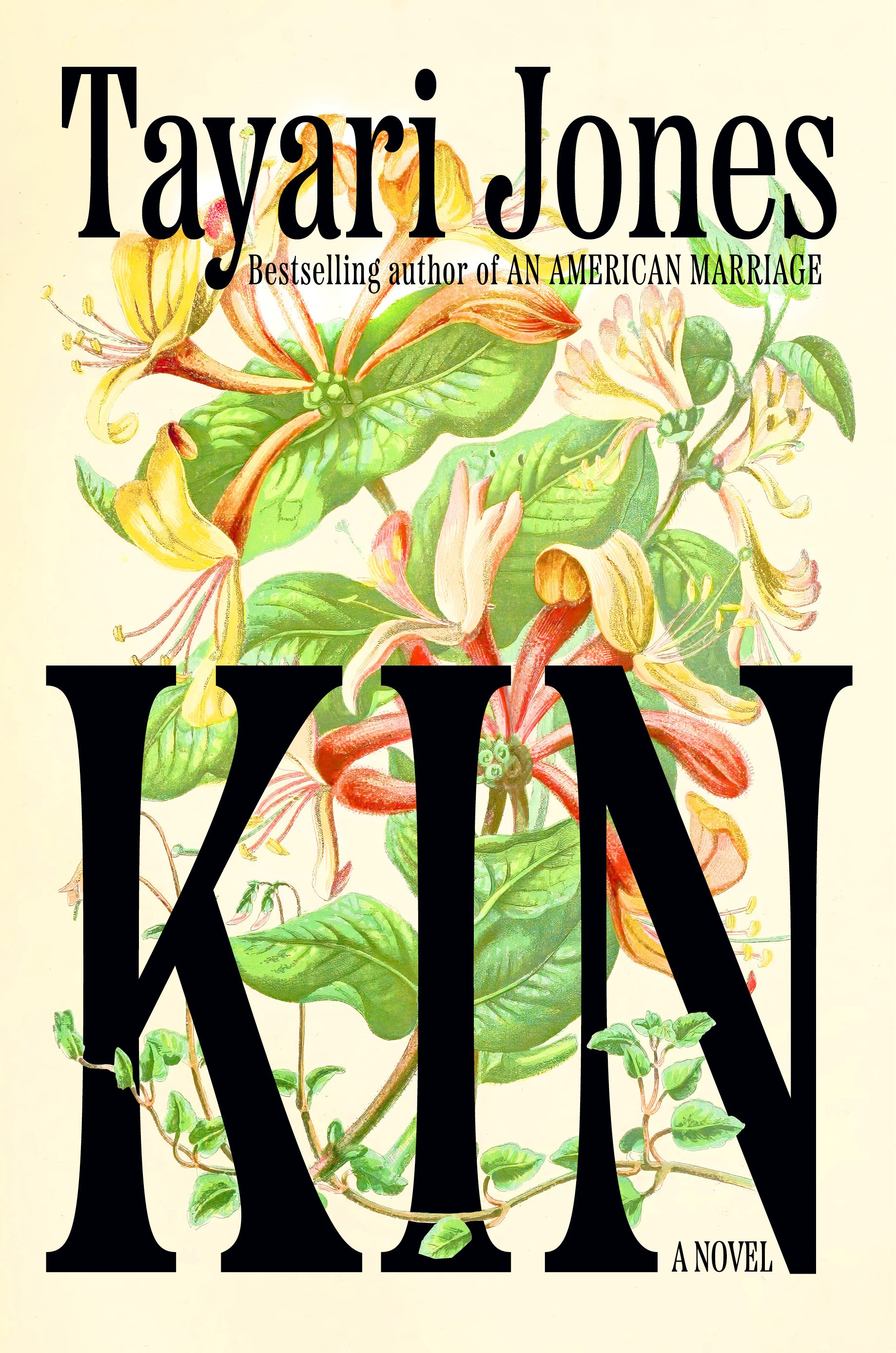 the cover of the book kin by tayari jones featuring a plant and vines behind the title
