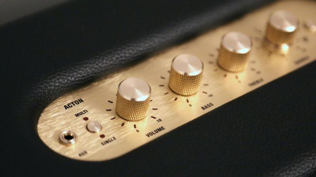 A close up of the marshall speaker controls