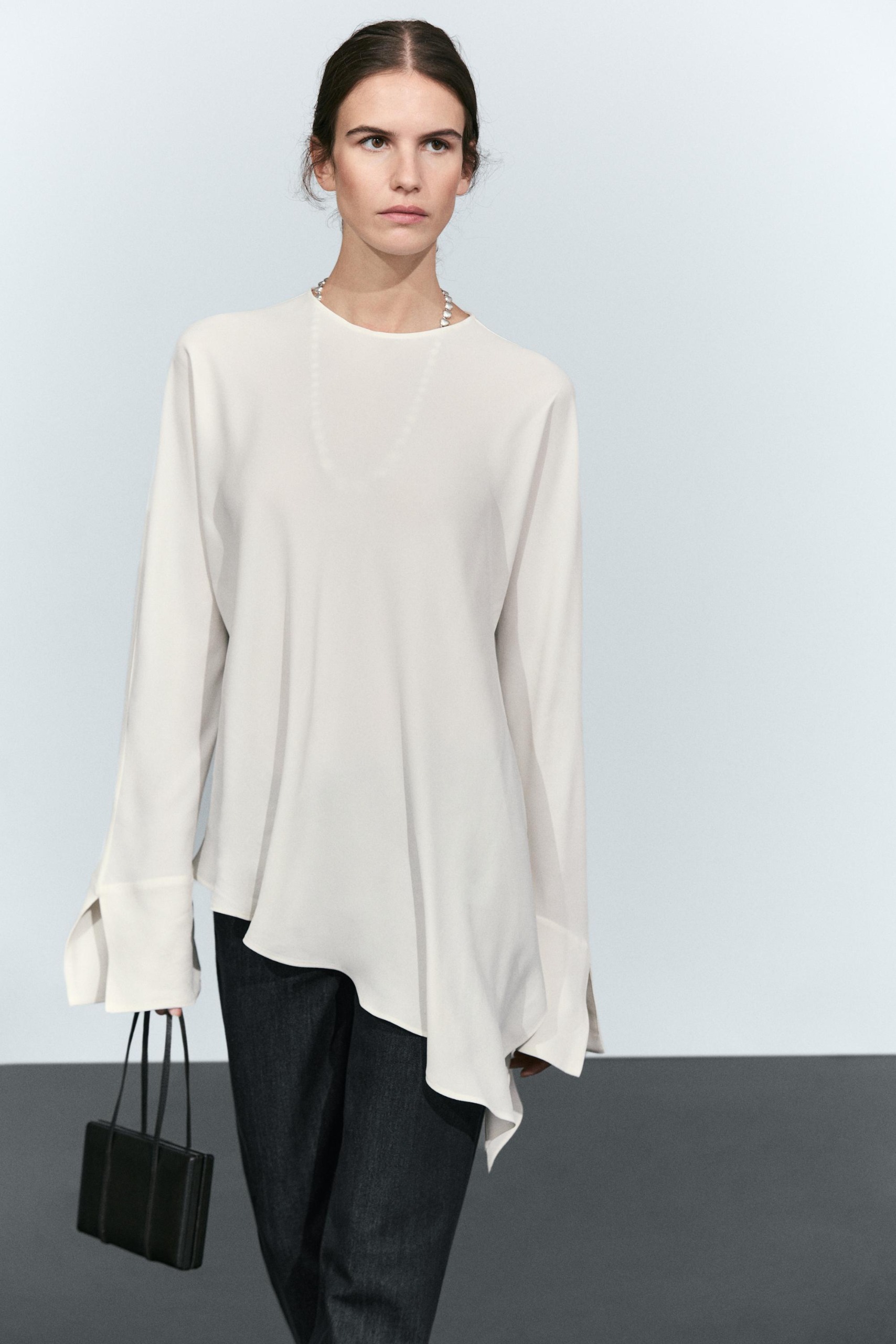 Fluid Asymmetric Blouse With Batwing Sleeve