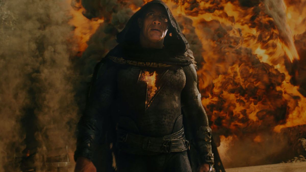 Dwayne Johnson wearing hood as Black Adam