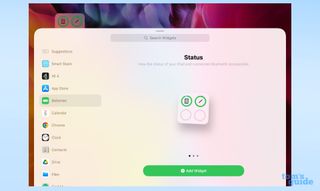 The iPadOS widget selection screen, showing a small battery widget