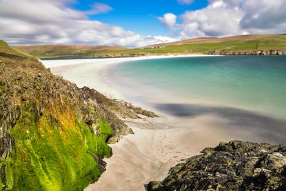 The beach at St Ninians Isle, Shetland. Credit: Alamy