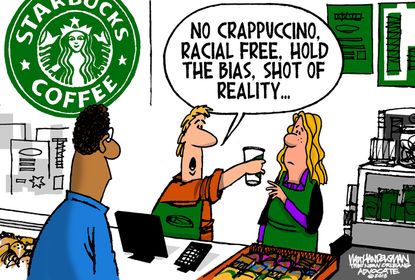 Political cartoon U.S. Starbucks racism controversy bias training