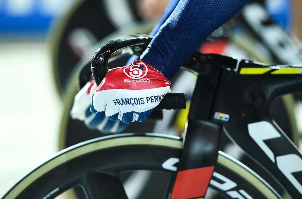 France's Francois Pervis prepares to take part in the men's Team Sprint first round at The UCI World Cycling Championships in Apeldoorn