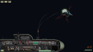 A guided missile turret takes aim at an enemy approaching the submarine