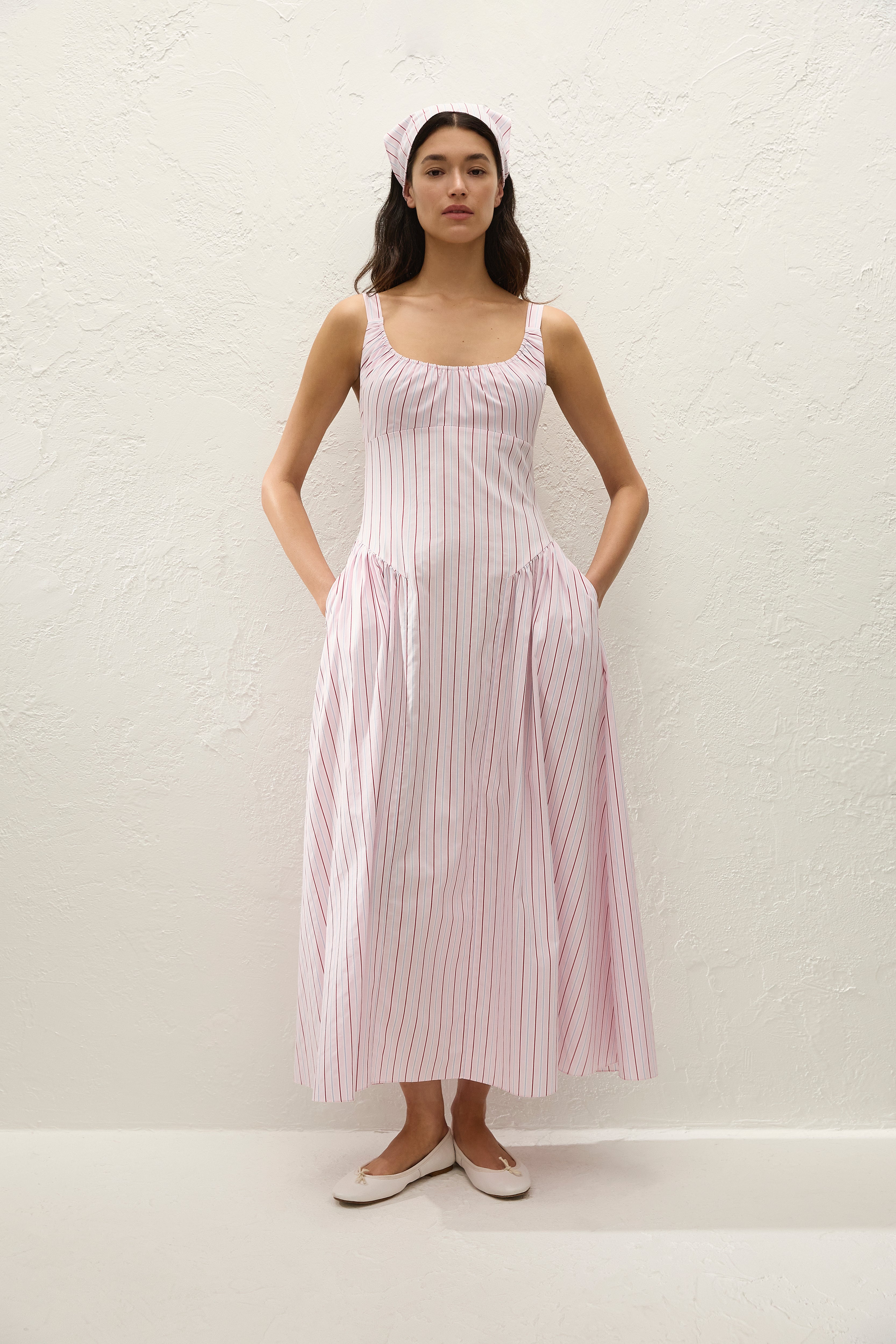 Marcella Midi Dress Fiori Stripe Palazzo