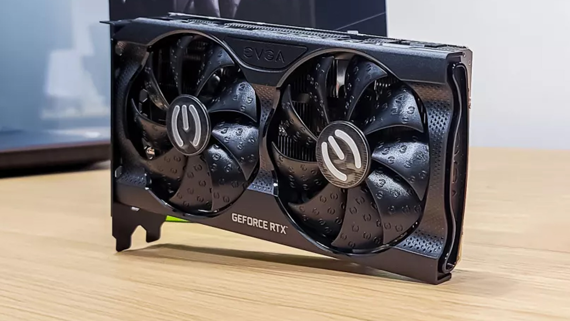 An Nvidia RTX 3050 on a wooden table