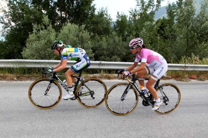 Tiffany Cromwell (Orica - AIS) and Marianne Vos (Rabo Women), working together