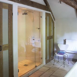 shower area with glass door