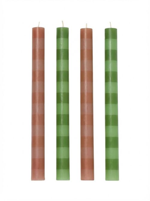 John Lewis X Sanderson Stripe Dinner Candles, Set of 4, Green & Terracotta
