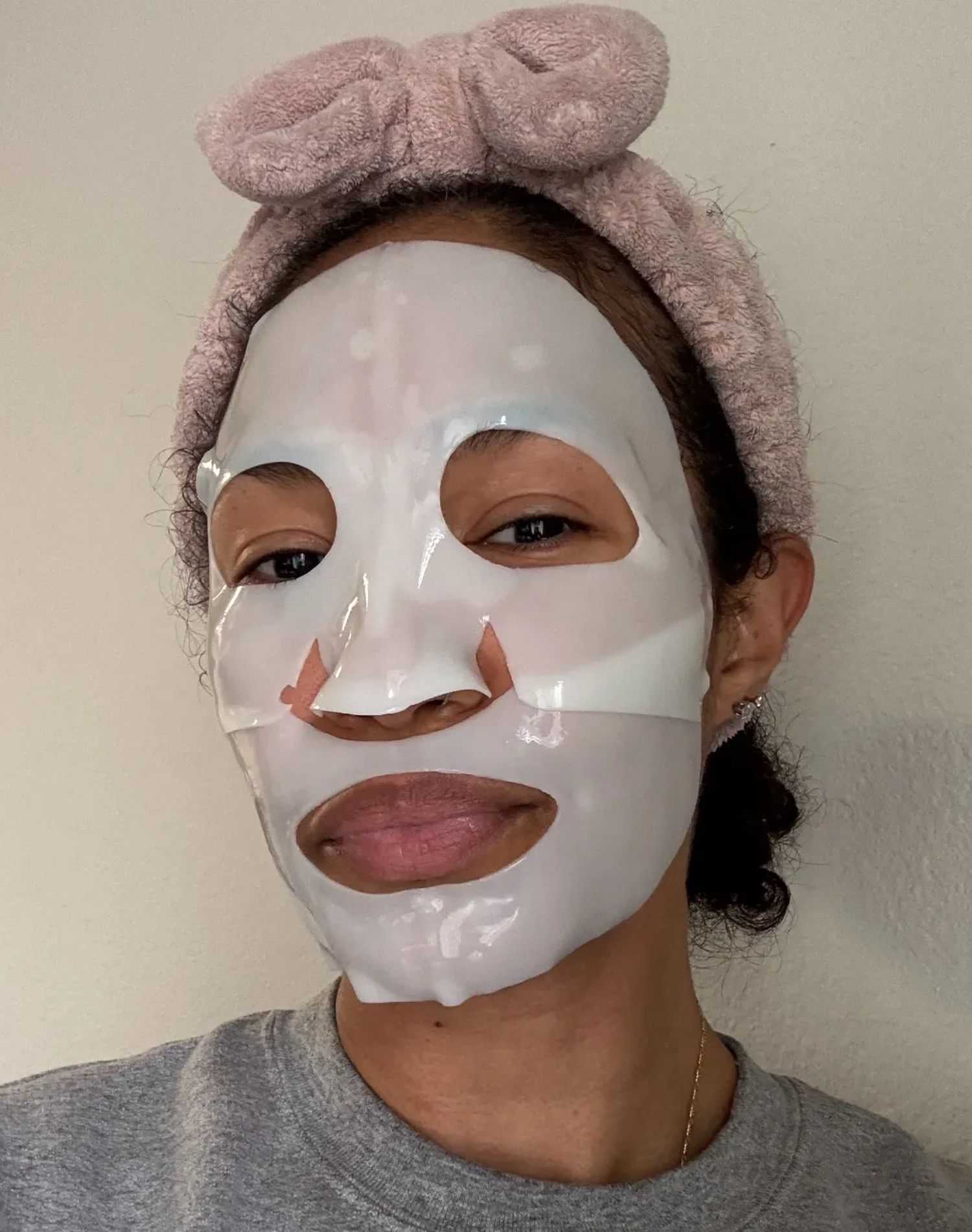 Photo of Shawna Hudson wearing the Biodance sheet mask 