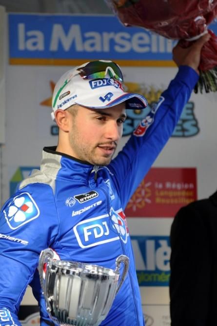Etoile de Bess&egrave;ges stage 2 winner Nacer Bouhanni (FDJ) on the podium