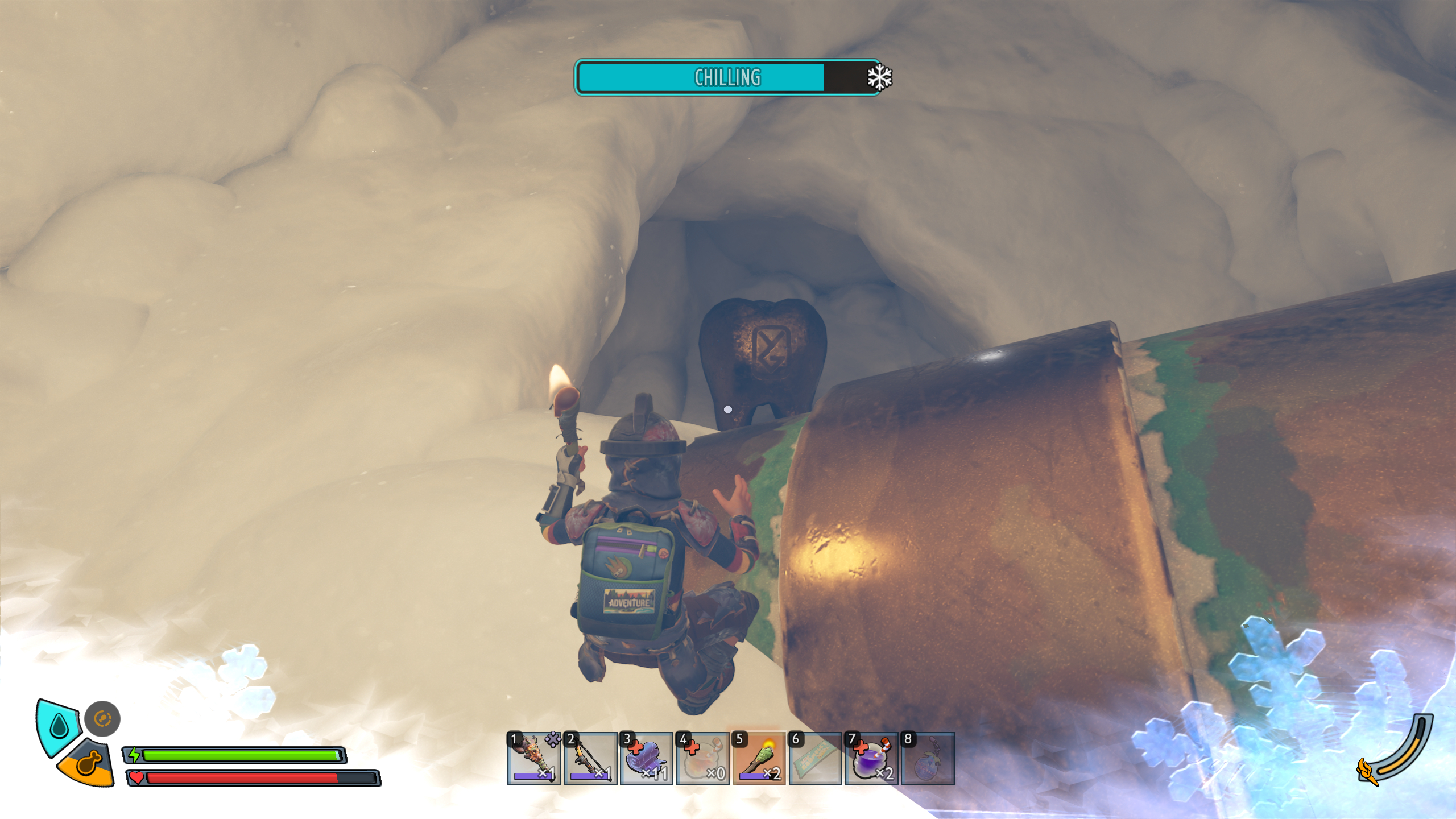 Grounded 2 Frostbitten Key: A Mega Milk Molar at the bottom of a snowy cave.