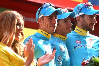 The Astana team on the podium