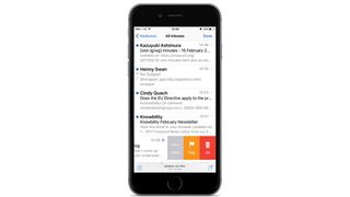 The iOS Mail app supports swipe to delete as well as tap to delete, therefore supporting people with different dexterity needs 