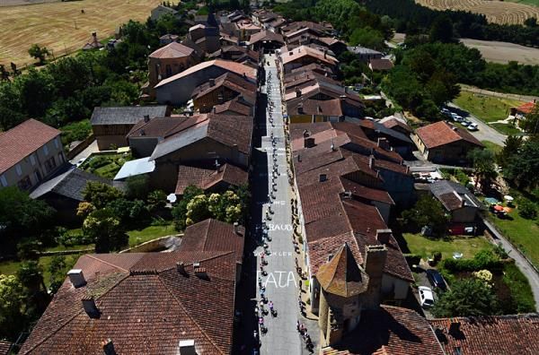 The Tour de France peloton en route from Samatan to Pau in stage 15.