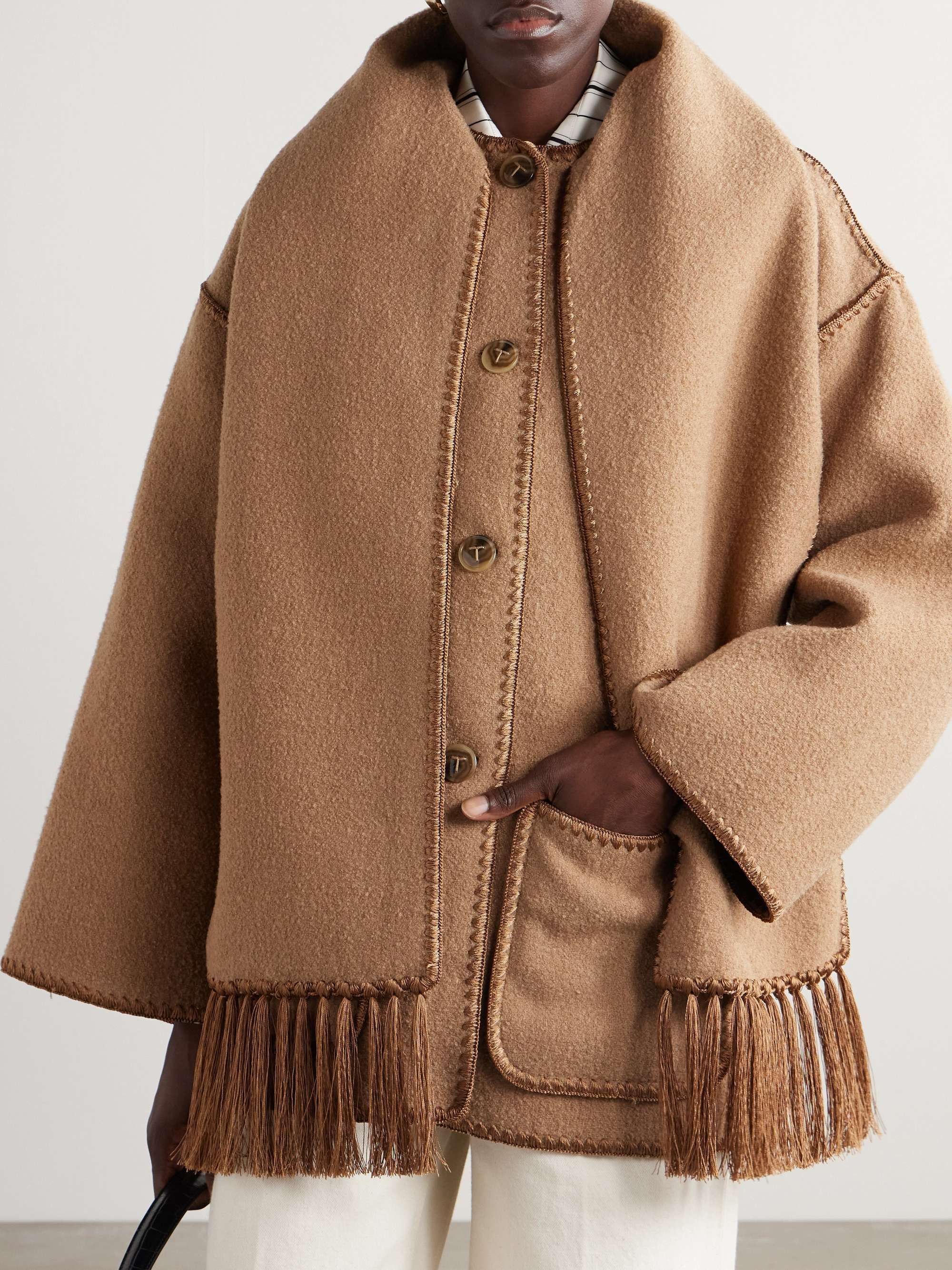 Draped Fringed Wool-Blend Boucl&amp;eacute; Jacket