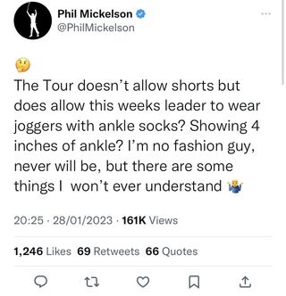 A tweet from Phil Mickelson