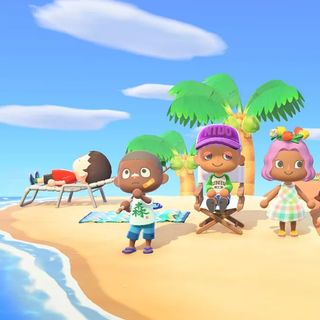Characters gather on a beach in Animal Crossing: New Horizons, one of the best Nintendo Switch games