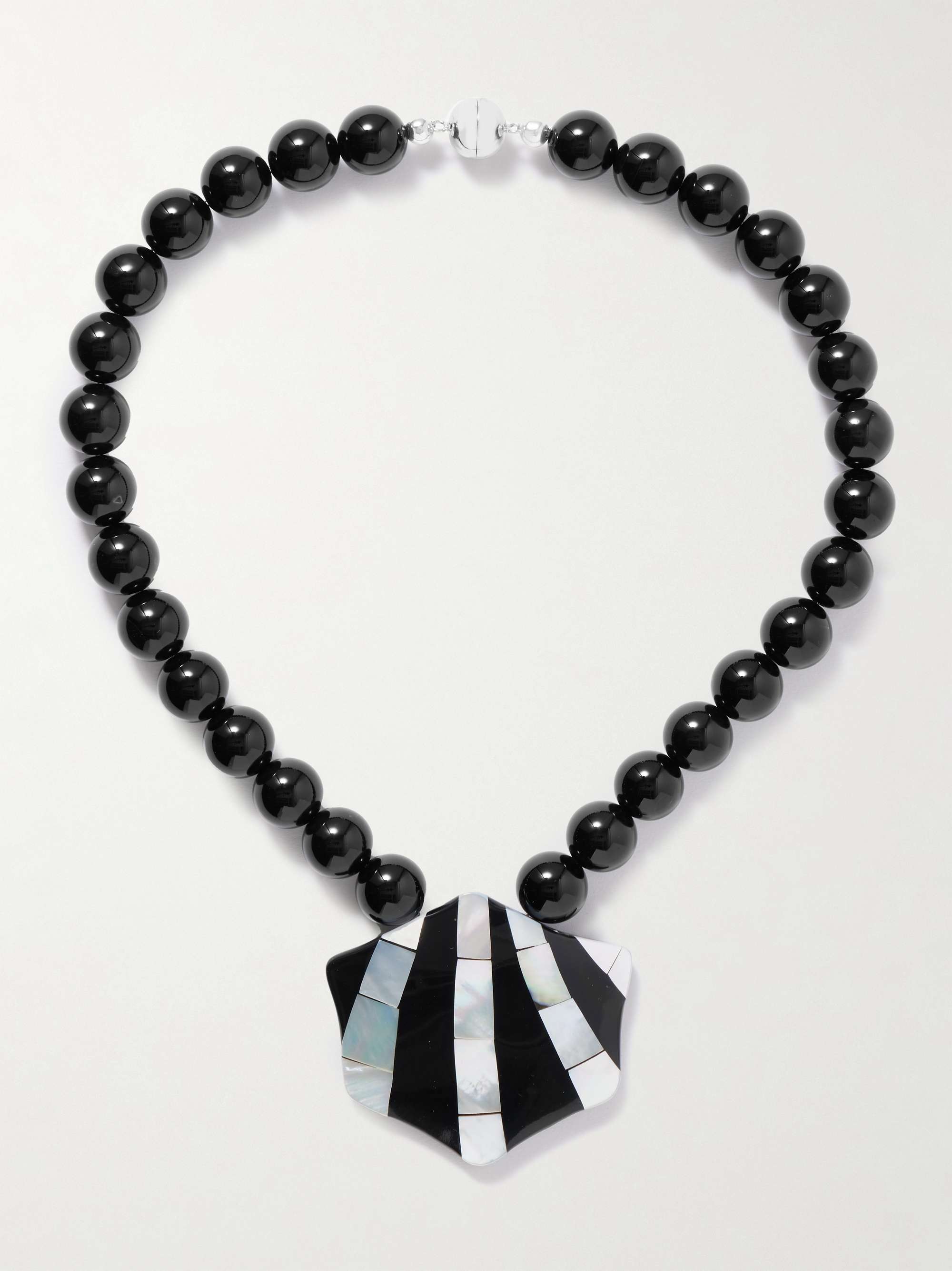 Maris Silver-Tone Onyx, Resin and Shell Necklace
