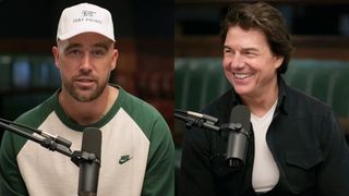 Travis Kelce and Tom Cruise are shown on New Heights.