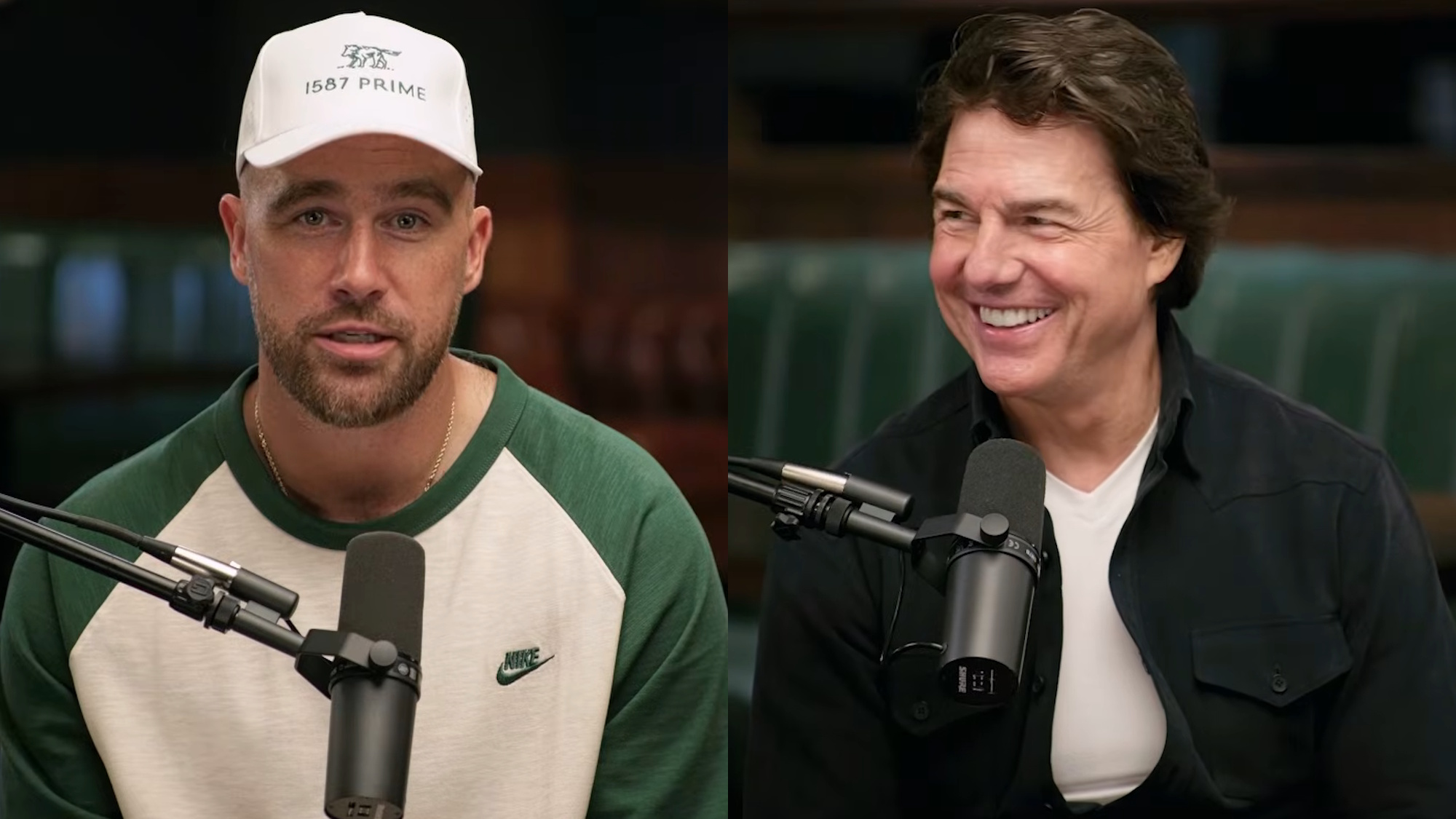 Travis Kelce and Tom Cruise are shown on New Heights.