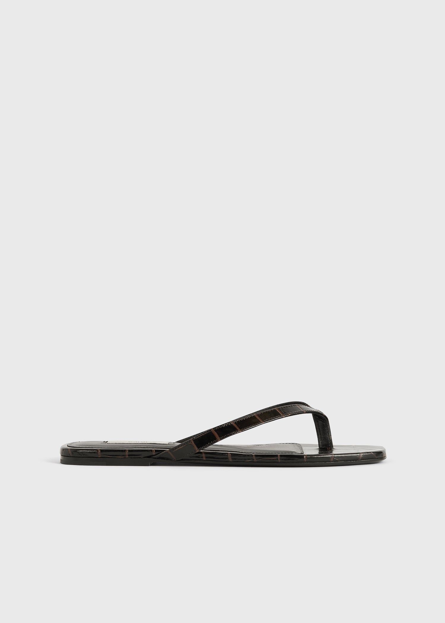 Croco-Embossed Flip Flops Dark Brown