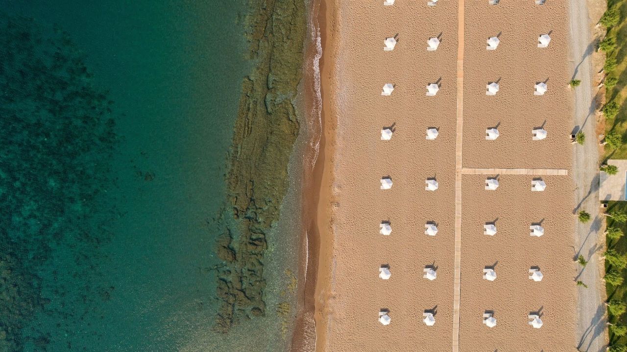 birds eye view of the beach at Amada Colossos Resort