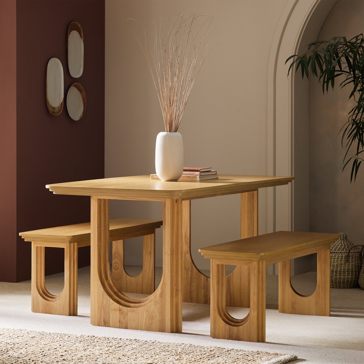 Habitat Trezy Oak Dining Table &amp;amp; 2 Oak Benches