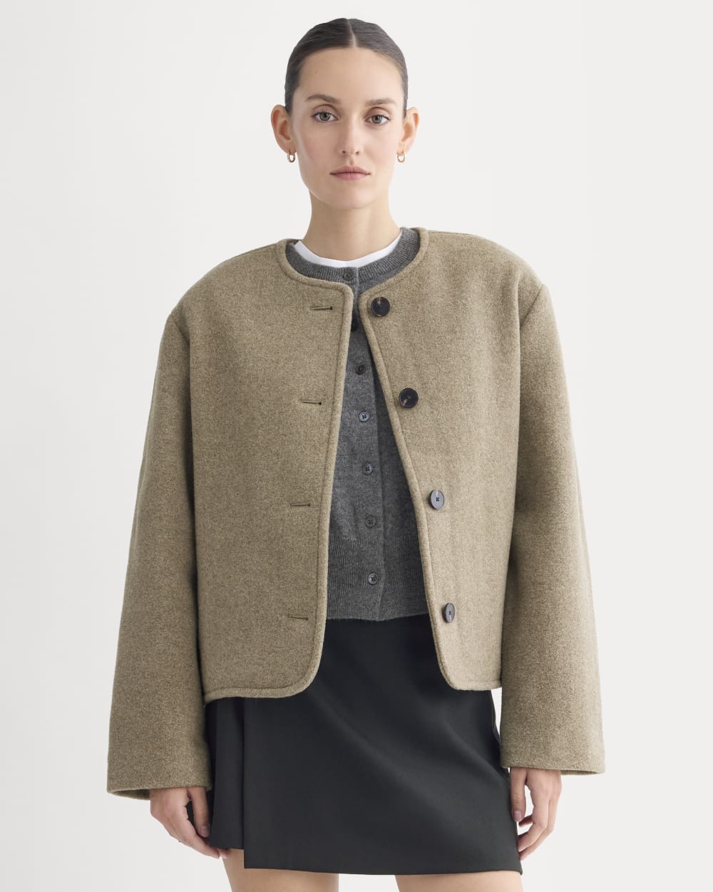 The Cocoon Coat in Wool | Heather Taupe - Xxs