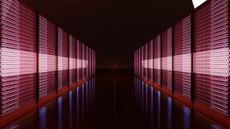 Creative image of data centres in the dark with red lights