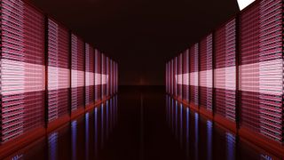 Creative image of data centres in the dark with red lights