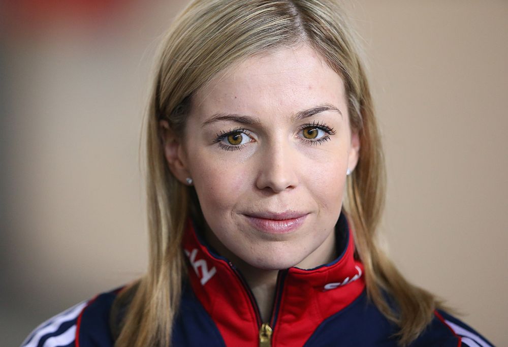 Becky James of the Great Britain Cycling Team faces the media at the Manchester Velodrome