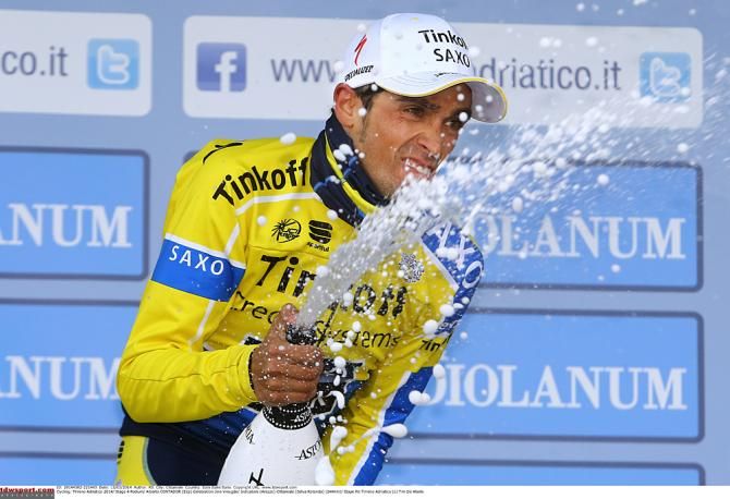 Alberto Contador (Tinkoff-Saxo) celebrates his stage win in Tirreno-Adriatico