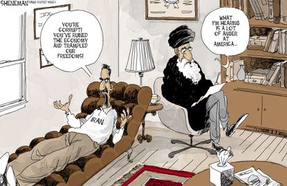 Political cartoon World Iran protests Khamenei foreign policy