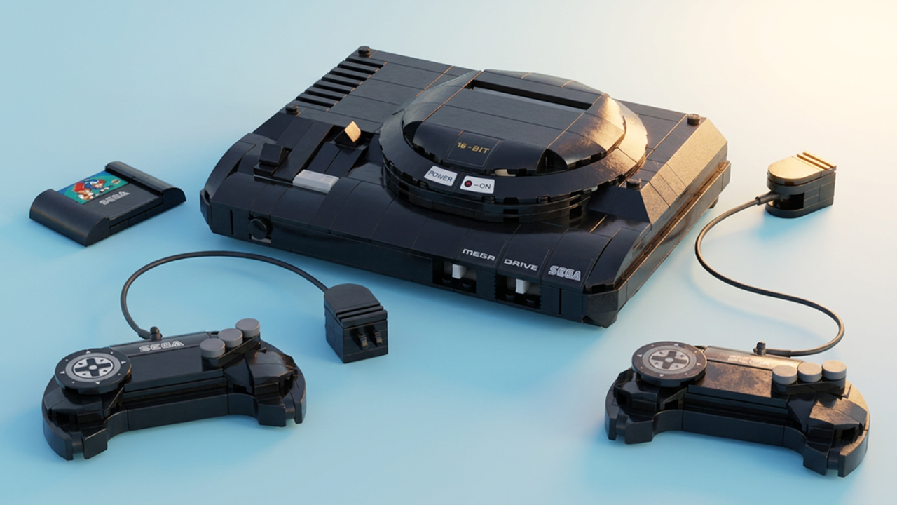 Lego Sega Genesis / Mega Drive on light blue background