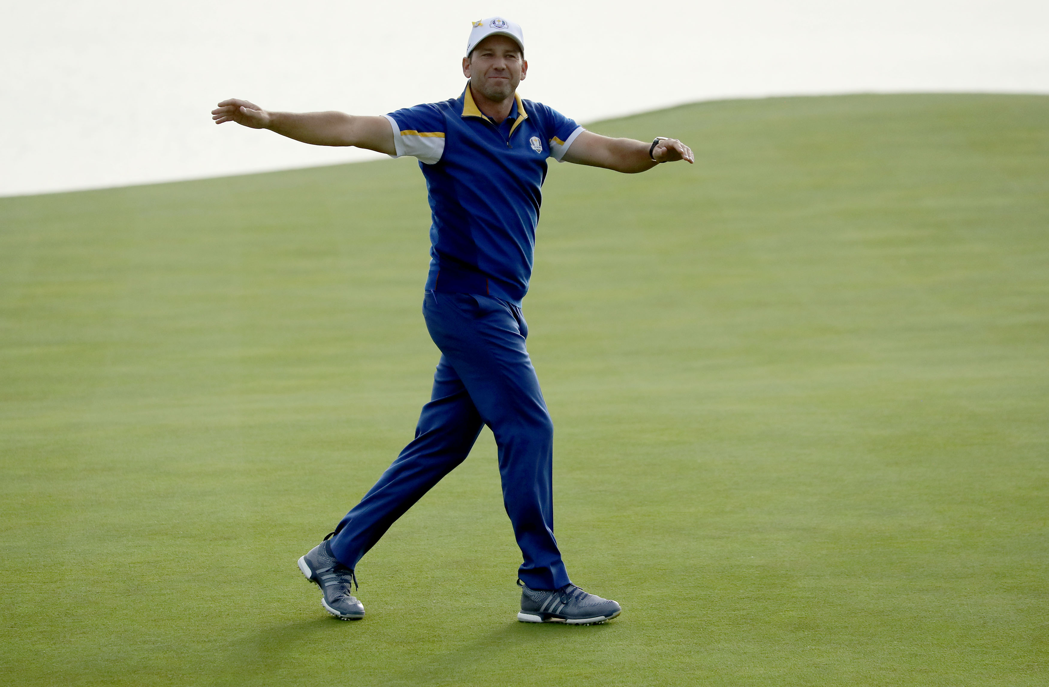 Sergio Garcia interacts with the crowd at the Ryder Cup