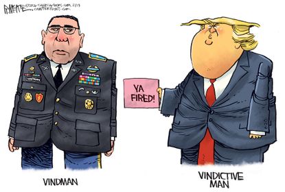 Political Cartoon U.S. Vindman testimony fire Trump vindictive