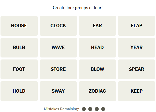 The New York Times Connections puzzle on December 12, 2025
