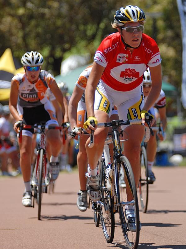 Sarah-Jean Fraser rides in the local riders jersey.